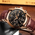 Men Watch Quartz Stainless Steel Case Leather Band Luminous Date Man Wristwatch