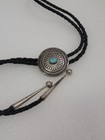 Vintage Navajo Bolo Tie Round Turquoise Sterling Silver