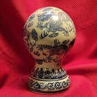 Vintage Dragon Flow Blue   White Ceramic Orb Sphere Hat Stand Vase Lid Pottery