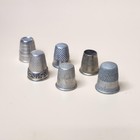 Vintage Metal Sewing Thimbles Lot Of 6 Collectible Silver Tone Assorted Designs