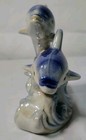 Vintage Opalescent 2 Dolphin Figurine Ceramic Glaze Wave 5  Tall 90s Blue White