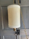 Vintage Hanging Swag Lamp W  Chain Cylinder Barrel Boho Woven Fabric 1960s-70s