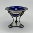 Antique 800 Silver Salt Cellar With Cobalt Glass  Victorian German Open Salt