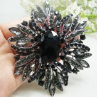 3 97  Vintage Black Flower Large Woman s Brooch Pin Rhinestone Crystal