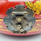 Vintage Chinese Red Painted Wood Jewelry Box 8  Round Dragon Phoenix Doughnut