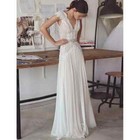 Boho A-line Wedding Dresss Lace Appliques V Neck Sleeveless Backless Bridal Gown