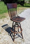 Antique Industrial Drafting Swivel Chair 1890s Workshop Stool Oak Maple Wood 34 