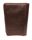 Vintage Dopp Cowhide Leather 3 Ring Binder Organizer Zip Around Dark Brown