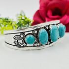 925 Sterling Silver Oval 5 Turquoise Gemstone Handmade Jewelry Cuff Bracelet