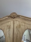 Beige Light Wood Floral Armoire Wardrobe  2 Mirrored Hinged Doors  Drawer