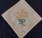 Vintage Hanky Wedding Bouquet Embroidery Blue Bow Bridal Flowers Unused