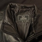 M Collection Men s Black Leather Zip Jacket Xl Stand-up Collar Lined Pockets