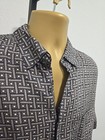 Vintage 90s Robert Stock Silk Button Down Shirt Mens Large Black Cream Geometric
