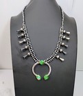 Sterling Silver Navajo Pearls Naja Squash Blossom Necklace W sonoran Turquoise 