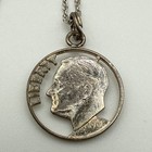 Vintage 1961 Cut Out Silver Roosevelt Dime Coin Pendant Necklace Sterling Silver