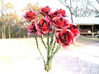 Ten Small Metal Red Rose Flowers With Stems  Accents  Embellishments  Crafts