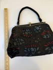 Vintage Floral Velvet Burnout Frame Bag Kiss Lock Top Handle Purse Retro 50s 60s