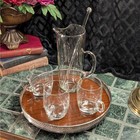 Vintage Mcm Glass Martini Cocktail Pitcher Set Swizzle Stick 3 Handled Glasses