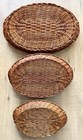 3 Nesting Woven Wicker Baskets Oval W handles 8  10  12  Cottage Farmhouse Decor