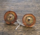 Two Vintage Buttons Amber Lucite Round Gold Tone Contrast