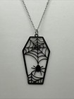 Silver Stainless Spider Coffin Pendant Necklace Gothic Halloween Arachnid 18-20   