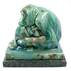 Bernard Moore Pottery Monkey Group By John Skeaping Wedgwood Green Flambe C1920s