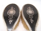 2 Antique Faux Tortoise Hair Brush W  Sterling Silver Inlay   Mounts