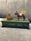 Vintage Cast Iron Mechanical Kicking Mule Coin Bank With Stopper Working  repo 