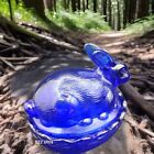 Mosser Glass Usa Bunny On Basket   Nest Cobalt Blue Easter Spring Trinket Box