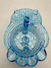 Vintage Blue Glass Owl Ashtray Snuffer Blinko
