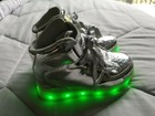 Silver Kids Youth Led Light Up Sneakers Unisex Boys Girls Toddler Sz 8 High Tops