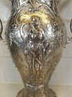 Ornate Signed Italy 800 Silver Handled Repousse Vase 11 3 4    Grecian Scene 