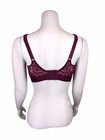 Breezies Women s Wire-free Mesh Neckline Lace Overlay Bralette Wine Large Size 