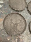       vintage Set Of 4 Aluminum Coasters Embossed Floral Pattern Fluted Edge Mcm