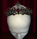 Gothic Gold Tiara Crown Red Black Rhinestones Baroque Filigree Cosplay Costume