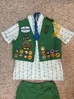 Vintage 80s Girl Scout Uniform Shirt Vest   Skirt Size 12-16 W  Pins Patches