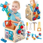 Montessori Toddler Tool Set - 33 Pcs Wooden Kids Tools With Box   Bench  House