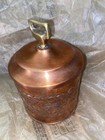 Vtg Small Box Copper   Brass Round Tin With Lid And Brass Handle Box Storage Can