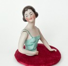 Jointed Lady Half Doll Woman Pin Cushion Figurine Porcelain Vtg Art Deco German