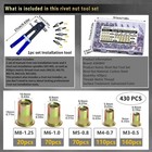 Askway 430pcs Metric Rivet Nut Tool Kit  M3 M4 M5 M6 M8 Carbon Steel