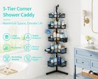 5-tier Corner Shower Caddy Stand Adjustable Shelves Black Rustproof Steel