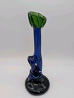 John Harko Vintage Hand Blown Art Glass Vase Cobalt Blue Green Stretch Signed 