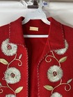 Vintage Polish Folk Art Crewel Embroidered Floral Felted Wool Vest Sweater Coat