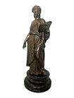 Antique French Pair Of Patinated Bronze Statues Of Two Roman Style Young Ladies