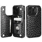  For Iphone 16 Pro Max Wallet Case With Card Holder  Black Leopard Cheetah 
