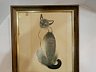 Vintage Siamese Cat Portrait Waterclor   Crayon Print 1937 Kitty Cat Babette