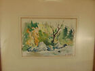 Antique Japanese Watercolor Painting Signed Yamamato Forest Scene Soft Colors