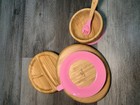 Avanchy Bamboo Baby Plate Bowl Spoon Set Suction Pink Eco Kids Feeding Divided