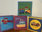 Stephanie Bauer Embroidered Nursery Wall Art Set 4 Train Plane Boat Fire Truck