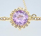 Beautiful Antique Victorian 9k Gold Amethyst Pearl Floral Flower Brooch Pin 1880